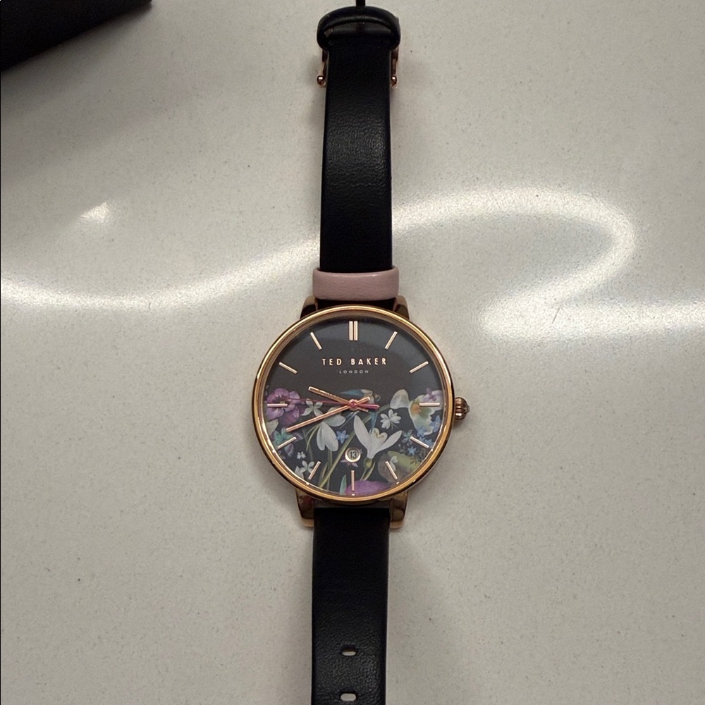 Ted Baker Black Strap Watch with Floral Design - Picture 3 of 9